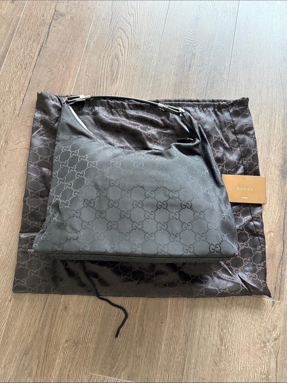 Gucci Black GG Monogram Shoulder Hobo Bag